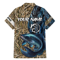 Catfish Fishing Personalized Family Matching Mermaid Dress and Hawaiian Shirt Blue Bass and Camo Reeds Background - Wonder Print Shop