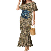 Catfish Fishing Personalized Family Matching Mermaid Dress and Hawaiian Shirt Blue Bass and Camo Reeds Background - Wonder Print Shop