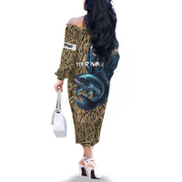 Catfish Fishing Personalized Family Matching Off The Shoulder Long Sleeve Dress and Hawaiian Shirt Blue Bass and Camo Reeds Background - Wonder Print Shop