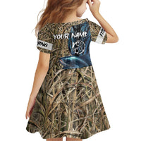 Catfish Fishing Personalized Family Matching Off Shoulder Maxi Dress and Hawaiian Shirt Blue Bass and Camo Reeds Background - Wonder Print Shop