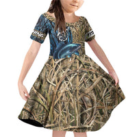 Catfish Fishing Personalized Family Matching Off Shoulder Short Dress and Hawaiian Shirt Blue Bass and Camo Reeds Background - Wonder Print Shop