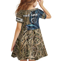 Catfish Fishing Personalized Family Matching Summer Maxi Dress and Hawaiian Shirt Blue Bass and Camo Reeds Background - Wonder Print Shop