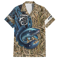 Catfish Fishing Personalized Family Matching Tank Maxi Dress and Hawaiian Shirt Blue Bass and Camo Reeds Background - Wonder Print Shop