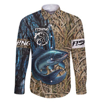 Catfish Fishing Personalized Family Matching Tank Maxi Dress and Hawaiian Shirt Blue Bass and Camo Reeds Background - Wonder Print Shop