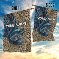Catfish Fishing Personalized Garden Flag Blue Bass and Camo Reeds Background - Wonder Print Shop