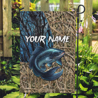 Catfish Fishing Personalized Garden Flag Blue Bass and Camo Reeds Background - Wonder Print Shop