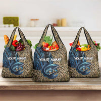 Catfish Fishing Personalized Grocery Bag Blue Bass and Camo Reeds Background - Wonder Print Shop