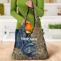 Catfish Fishing Personalized Grocery Bag Blue Bass and Camo Reeds Background - Wonder Print Shop