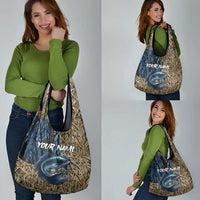 Catfish Fishing Personalized Grocery Bag Blue Bass and Camo Reeds Background - Wonder Print Shop