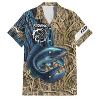 Catfish Fishing Personalized Hawaiian Shirt Blue Bass and Camo Reeds Background - Wonder Print Shop