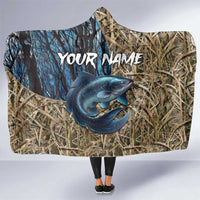 Catfish Fishing Personalized Hooded Blanket Blue Bass and Camo Reeds Background - Wonder Print Shop