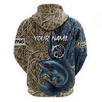 Catfish Fishing Personalized Hoodie Blue Bass and Camo Reeds Background - Wonder Print Shop