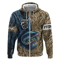 Catfish Fishing Personalized Hoodie Blue Bass and Camo Reeds Background - Wonder Print Shop