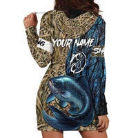 Catfish Fishing Personalized Hoodie Dress Blue Bass and Camo Reeds Background - Wonder Print Shop