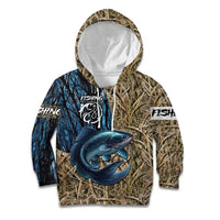 Catfish Fishing Personalized Kid Hoodie Blue Bass and Camo Reeds Background - Wonder Print Shop
