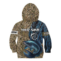 Catfish Fishing Personalized Kid Hoodie Blue Bass and Camo Reeds Background - Wonder Print Shop