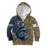 Catfish Fishing Personalized Kid Hoodie Blue Bass and Camo Reeds Background - Wonder Print Shop