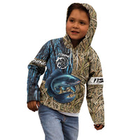 Catfish Fishing Personalized Kid Hoodie Blue Bass and Camo Reeds Background - Wonder Print Shop