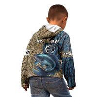 Catfish Fishing Personalized Kid Hoodie Blue Bass and Camo Reeds Background - Wonder Print Shop
