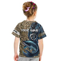 Catfish Fishing Personalized Kid T Shirt Blue Bass and Camo Reeds Background - Wonder Print Shop