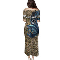 Catfish Fishing Personalized Puletasi Blue Bass and Camo Reeds Background - Wonder Print Shop