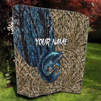 Catfish Fishing Personalized Quilt Blue Bass and Camo Reeds Background - Wonder Print Shop