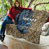 Catfish Fishing Personalized Quilt Blue Bass and Camo Reeds Background - Wonder Print Shop