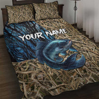Catfish Fishing Personalized Quilt Bed Set Blue Bass and Camo Reeds Background - Wonder Print Shop
