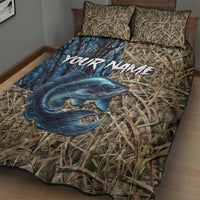 Catfish Fishing Personalized Quilt Bed Set Blue Bass and Camo Reeds Background - Wonder Print Shop