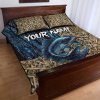Catfish Fishing Personalized Quilt Bed Set Blue Bass and Camo Reeds Background - Wonder Print Shop