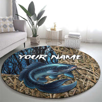 Catfish Fishing Personalized Round Carpet Blue Bass and Camo Reeds Background - Wonder Print Shop