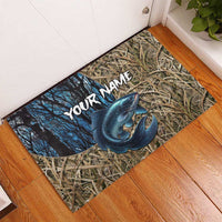 Catfish Fishing Personalized Rubber Doormat Blue Bass and Camo Reeds Background - Wonder Print Shop