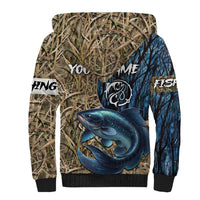 Catfish Fishing Personalized Sherpa Hoodie Blue Bass and Camo Reeds Background - Wonder Print Shop