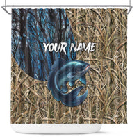 Catfish Fishing Personalized Shower Curtain Blue Bass and Camo Reeds Background - Wonder Print Shop
