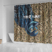 Catfish Fishing Personalized Shower Curtain Blue Bass and Camo Reeds Background - Wonder Print Shop