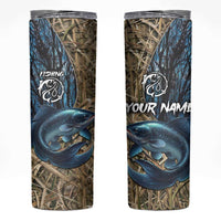 Catfish Fishing Personalized Skinny Tumbler Blue Bass and Camo Reeds Background - Wonder Print Shop