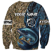 Catfish Fishing Personalized Sweatshirt Blue Bass and Camo Reeds Background - Wonder Print Shop