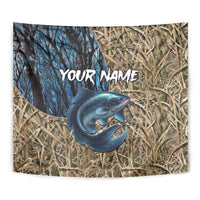 Catfish Fishing Personalized Tapestry Blue Bass and Camo Reeds Background - Wonder Print Shop