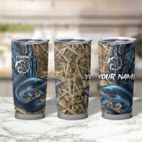 Catfish Fishing Personalized Tumbler Cup Blue Bass and Camo Reeds Background - Wonder Print Shop