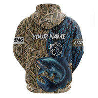 Catfish Fishing Personalized Zip Hoodie Blue Bass and Camo Reeds Background - Wonder Print Shop