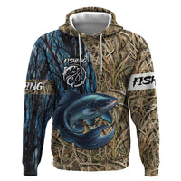 Catfish Fishing Personalized Zip Hoodie Blue Bass and Camo Reeds Background - Wonder Print Shop