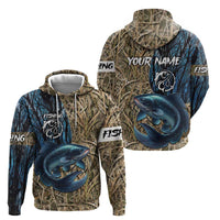 Catfish Fishing Personalized Zip Hoodie Blue Bass and Camo Reeds Background - Wonder Print Shop