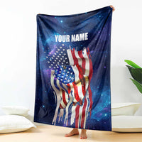 Bass Fishing Blanket American Flag Patriotic and Cosmic Galaxy in Blue Red - Wonder Print Shop