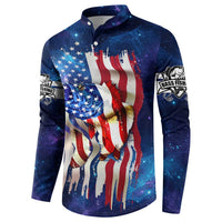Bass Fishing Button Sweatshirt American Flag Patriotic and Cosmic Galaxy in Blue Red - Wonder Print Shop