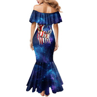 Bass Fishing Family Matching Mermaid Dress and Hawaiian Shirt American Flag Patriotic and Cosmic Galaxy in Blue Red - Wonder Print Shop