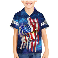 Bass Fishing Family Matching Mermaid Dress and Hawaiian Shirt American Flag Patriotic and Cosmic Galaxy in Blue Red - Wonder Print Shop