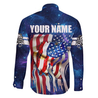 Bass Fishing Family Matching Short Sleeve Bodycon Dress and Hawaiian Shirt American Flag Patriotic and Cosmic Galaxy in Blue Red - Wonder Print Shop