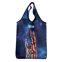 Bass Fishing Grocery Bag American Flag Patriotic and Cosmic Galaxy in Blue Red - Wonder Print Shop