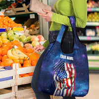 Bass Fishing Grocery Bag American Flag Patriotic and Cosmic Galaxy in Blue Red - Wonder Print Shop