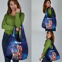 Bass Fishing Grocery Bag American Flag Patriotic and Cosmic Galaxy in Blue Red - Wonder Print Shop